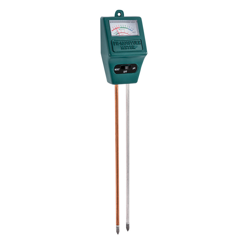 Green soil moisture meter with a white background