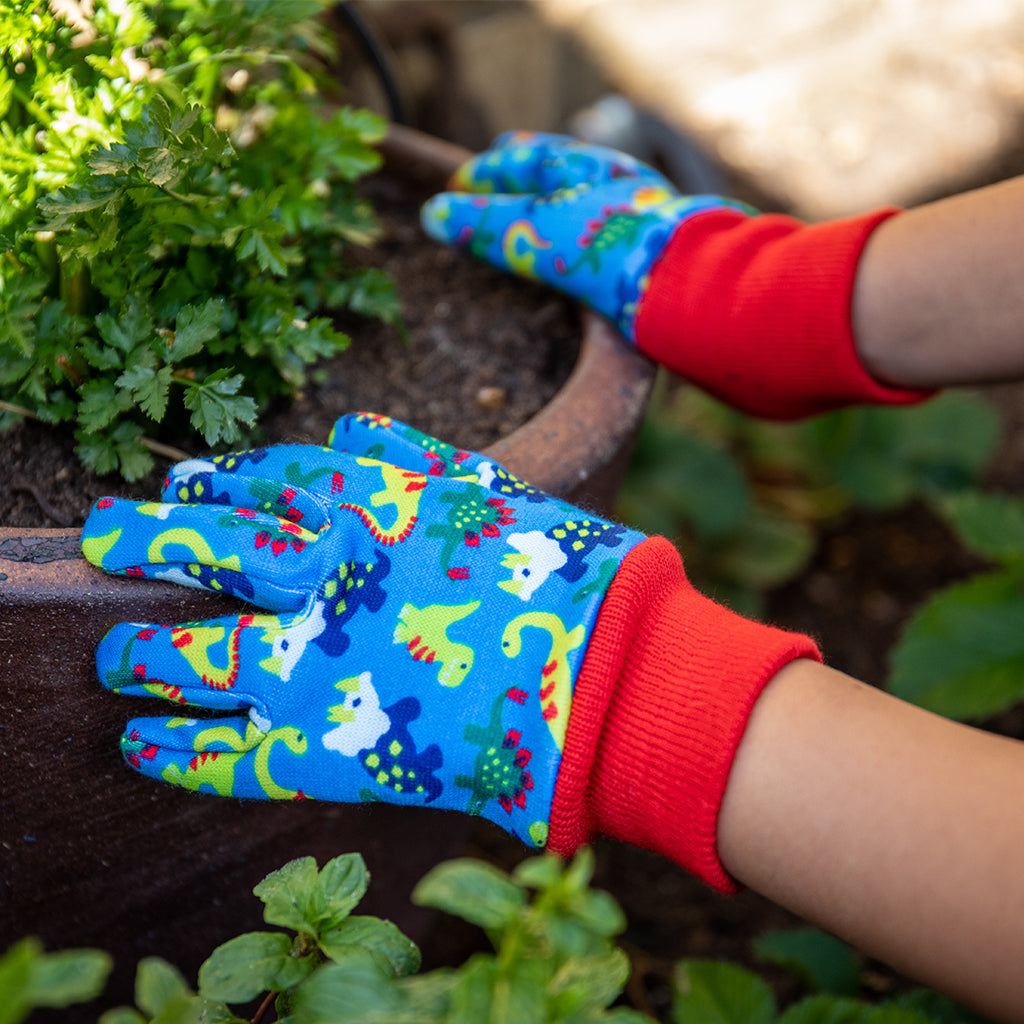 Kent & Stowe Blue Dinosaur Kids Gardening Gloves