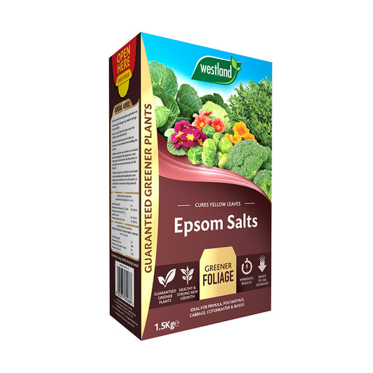 Box of Westland Epsom Salts with images of plants on a white background