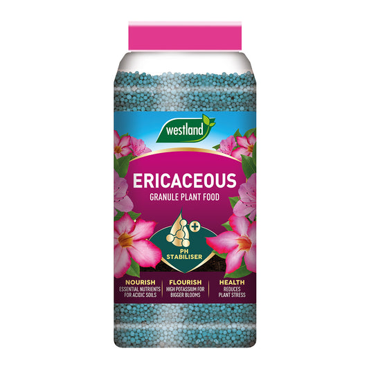 Westland Ericaceous Granule Plant Food packaging with pink flowers on a white background