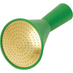 Green and beige perforated funnel on a white background