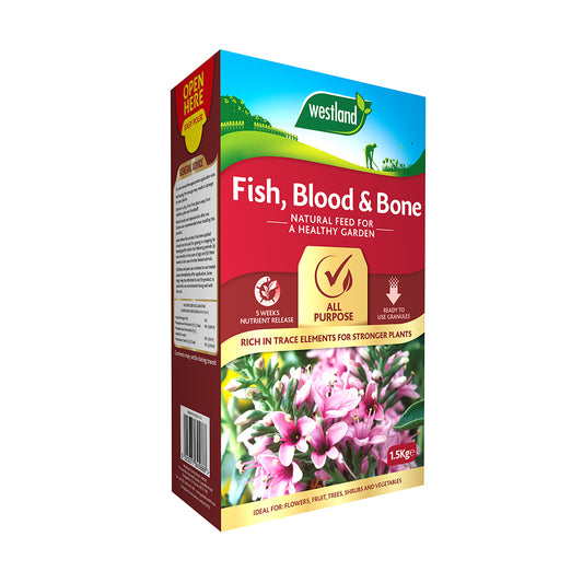 Box of Westland Fish, Blood & Bone fertilizer on a white background