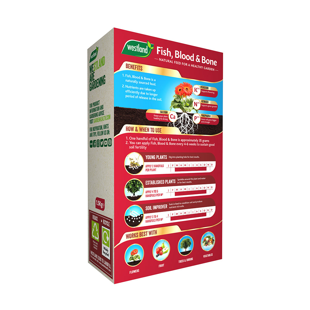 Westland Fish, Blood & Bone fertilizer packaging on a white background