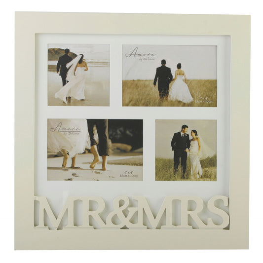 Collage photo frame with 'MR & MRS' at the bottom, featuring images of a couple.