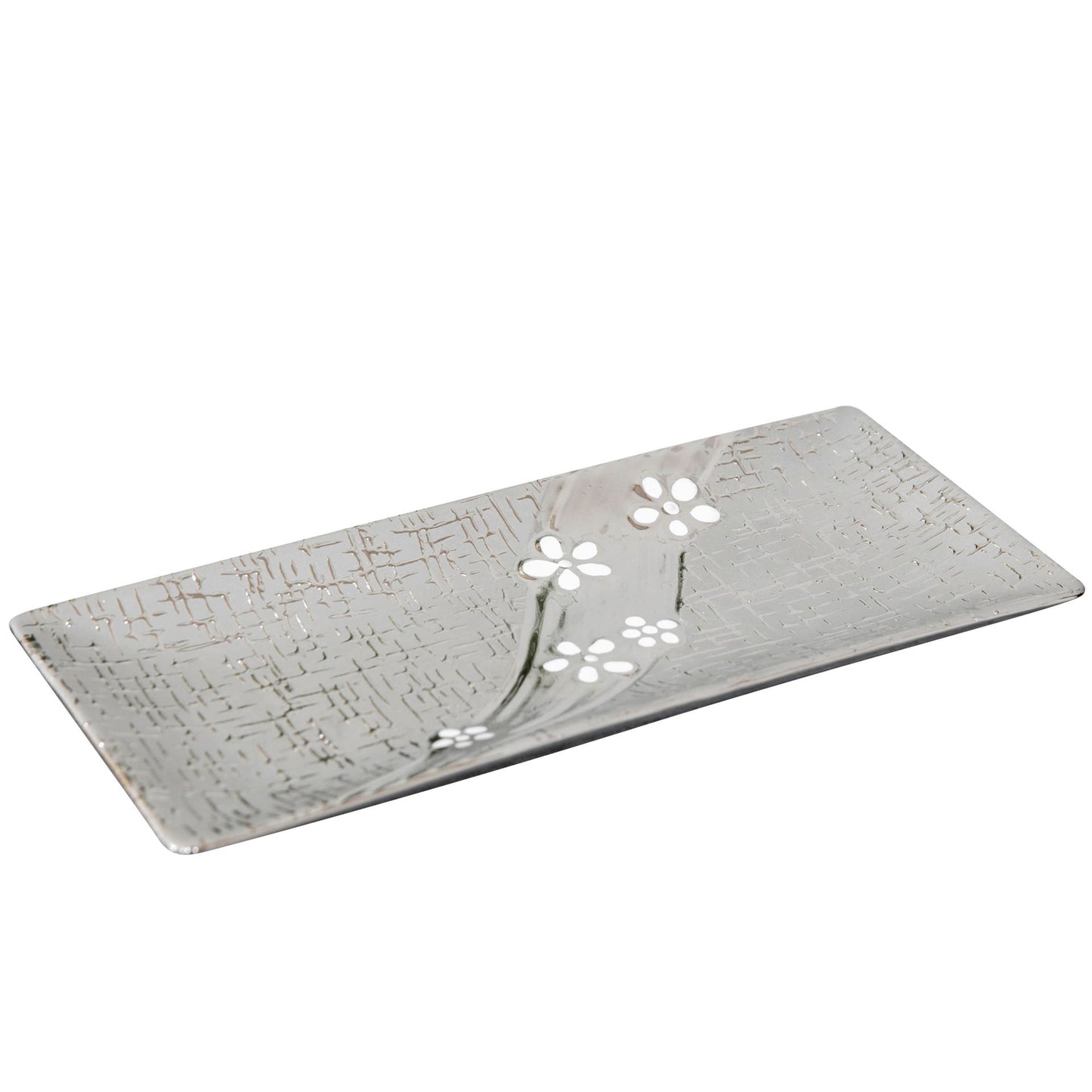 Metallic Decorative Plate with White Flower 31 x 14cm