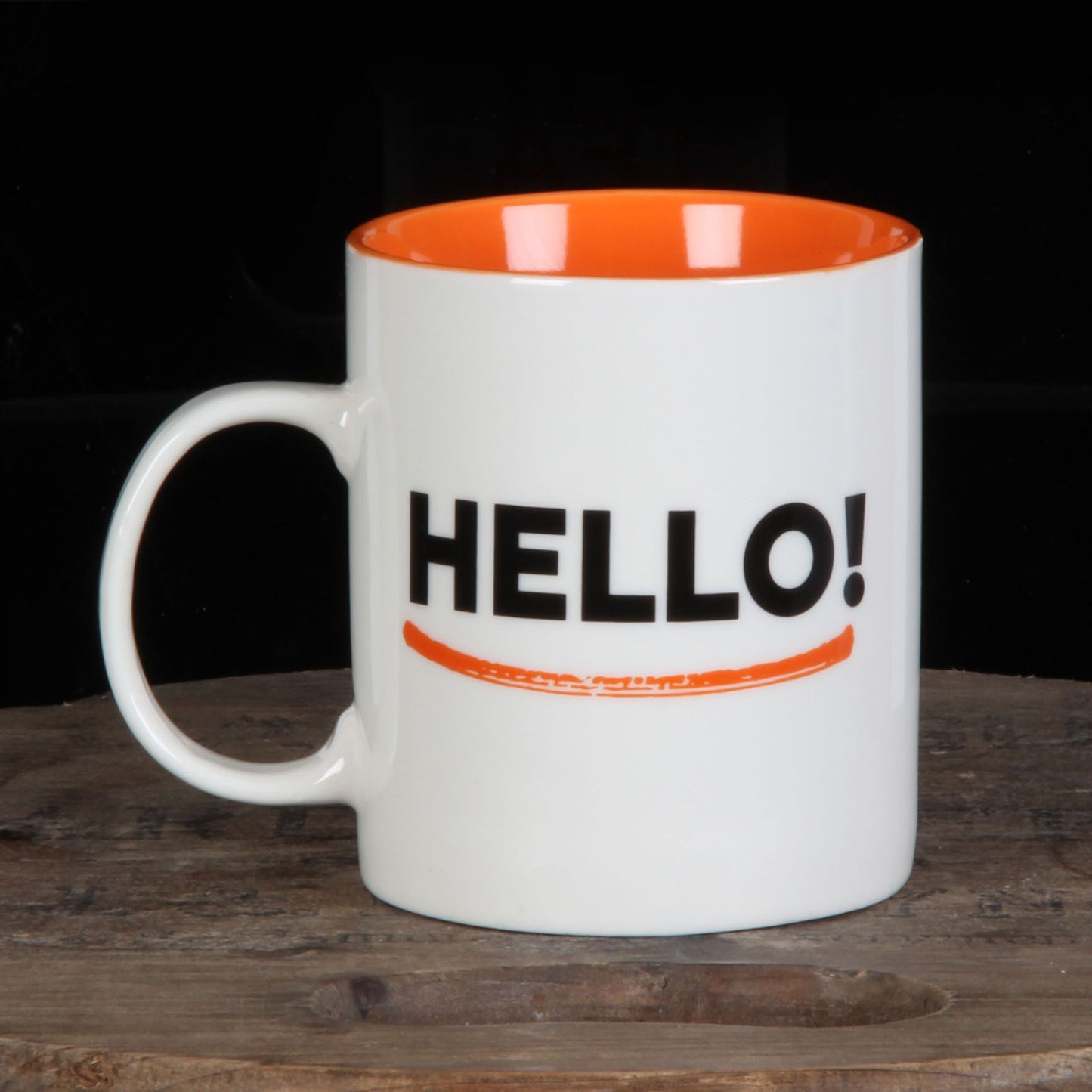 White and orange mug