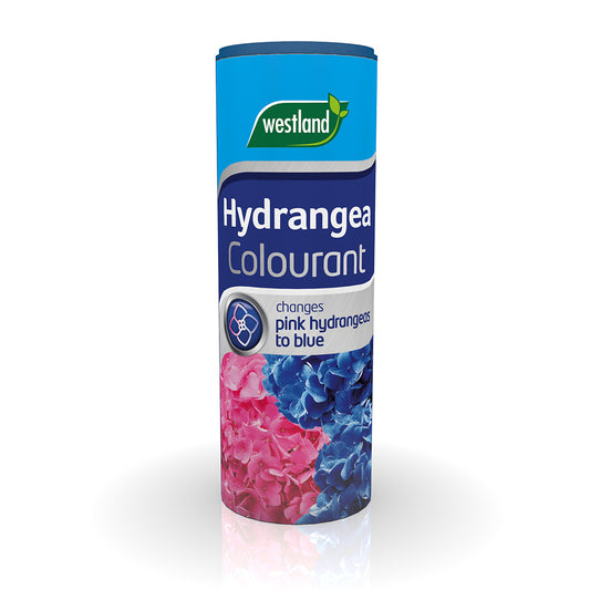 Westland Hydrangea Colourant packaging with pink and blue hydrangeas on a white background