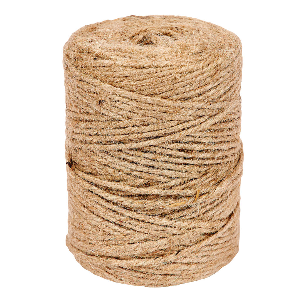 Spool of natural jute twine on a white background