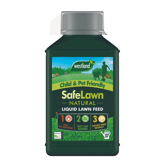 Westland SafeLawn natural liquid lawn feed bottle on a white background