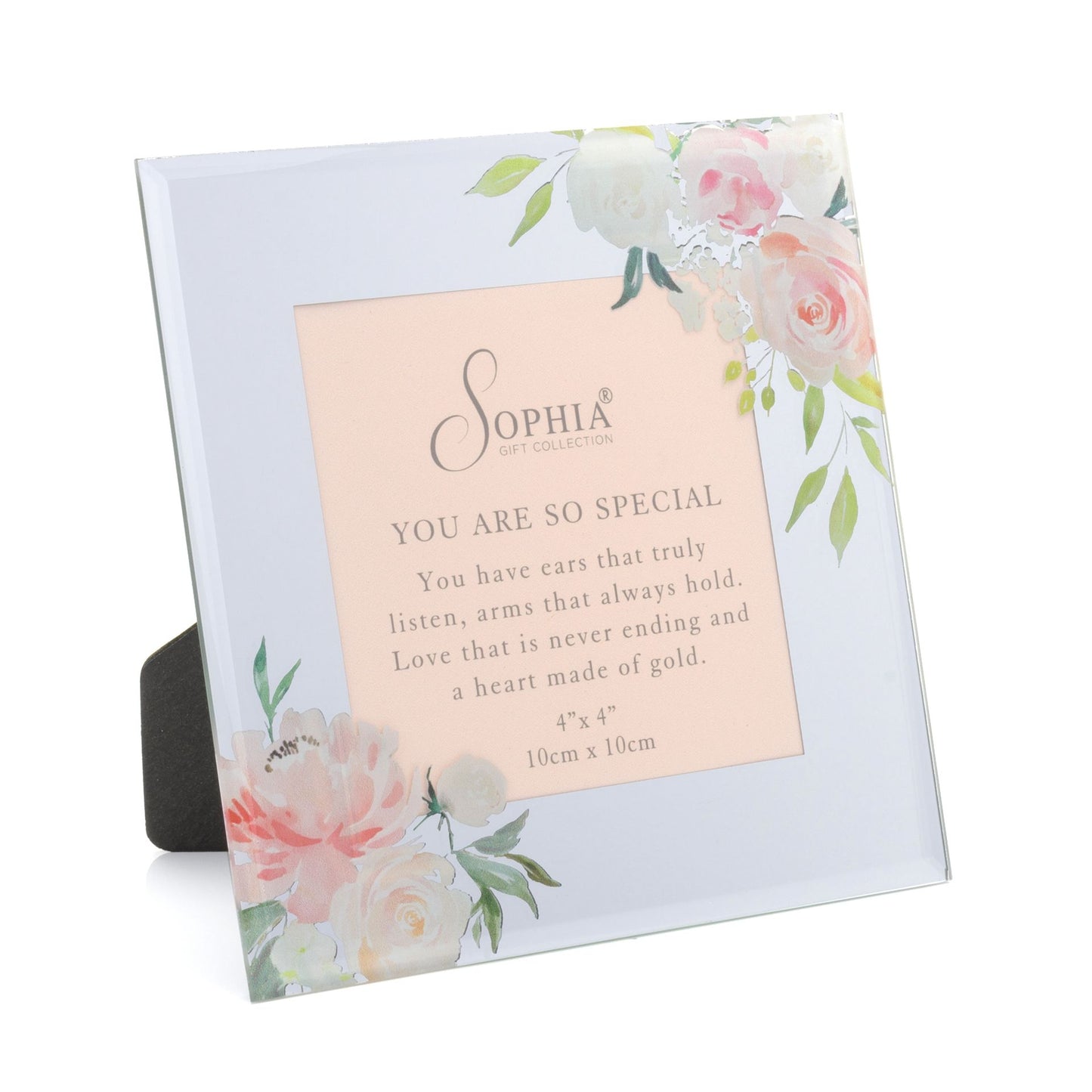 Floral photo frame with a message card on a white background