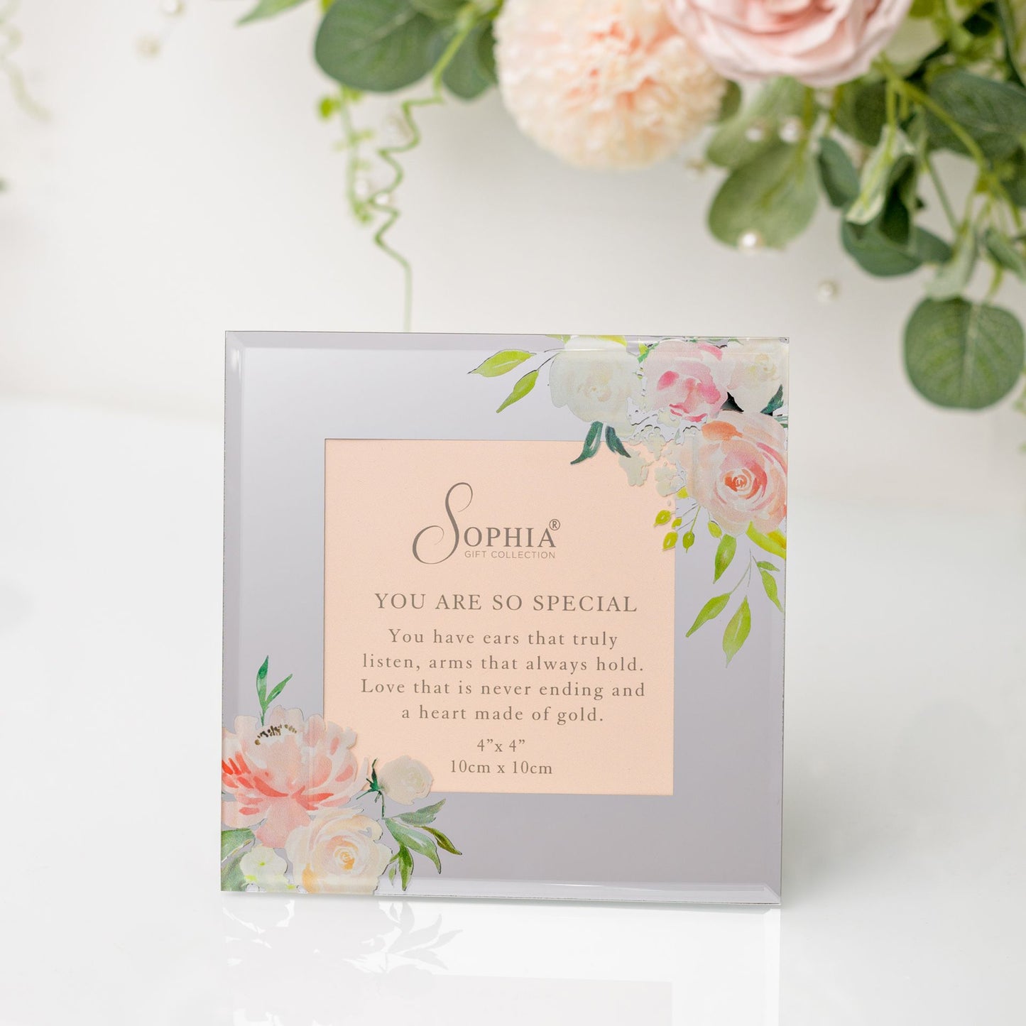 Decorative card with floral design and text on a white background