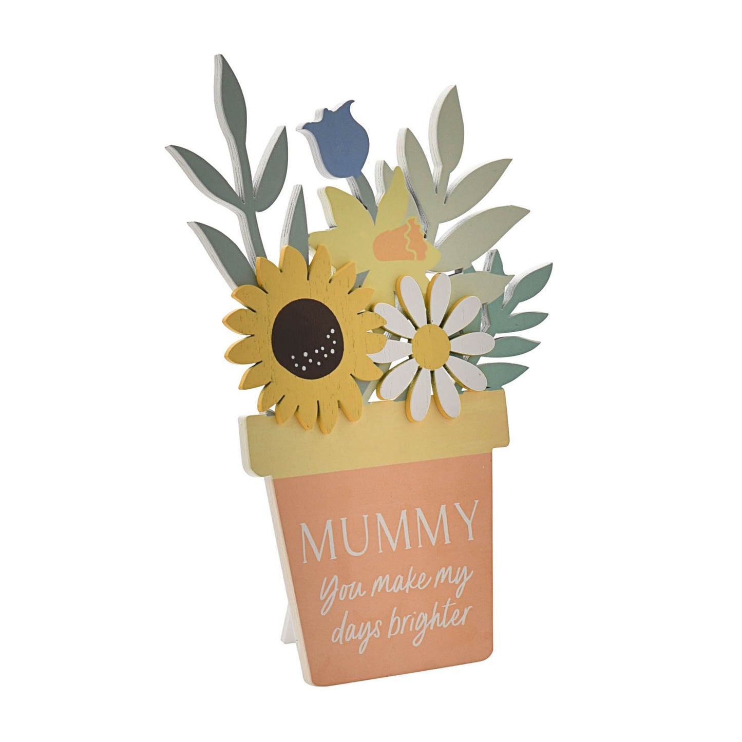 Decorative card with flowers and 'Mummy you make my days brighter' text on a white background