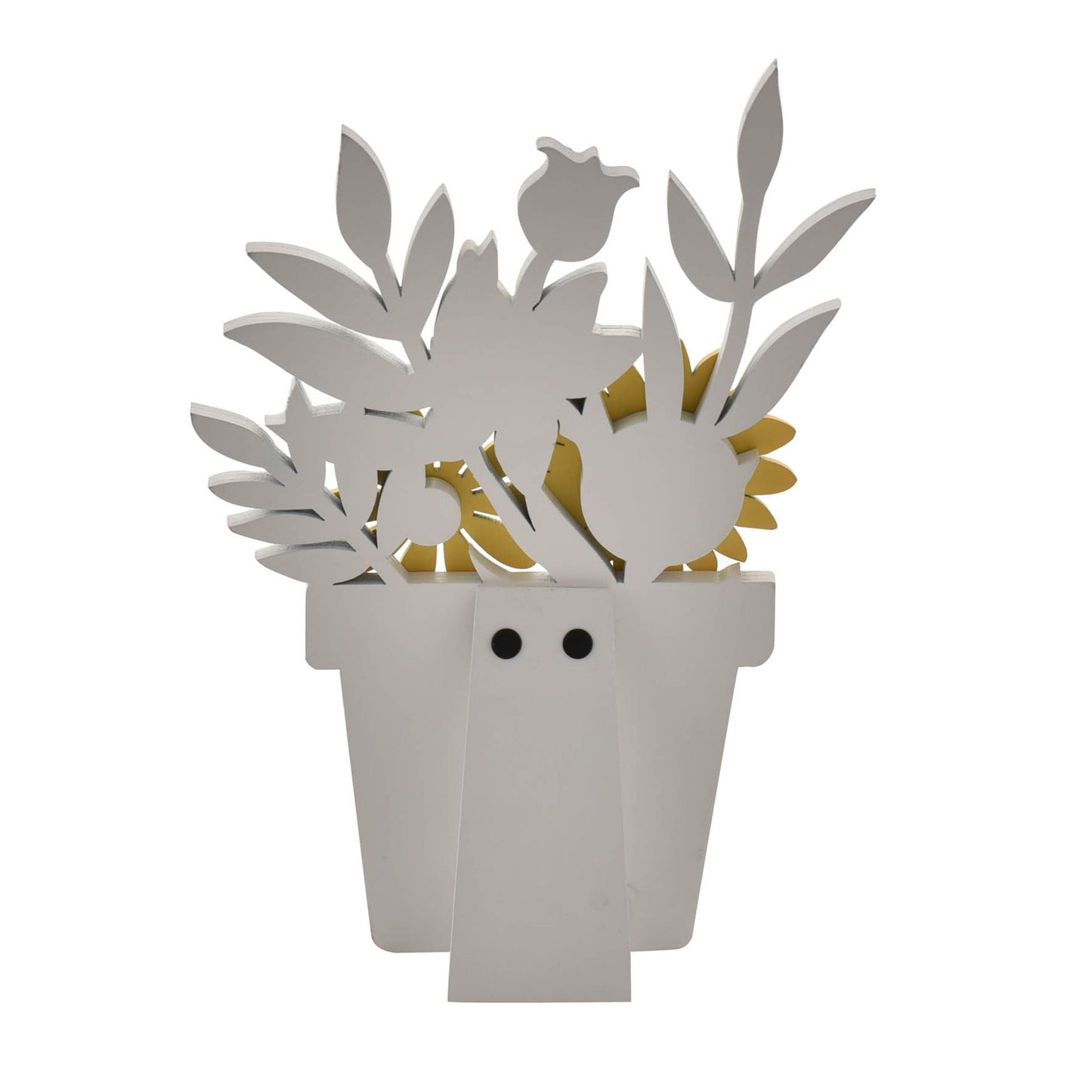 White decorative plant with cut-out leaves and flowers on a white background