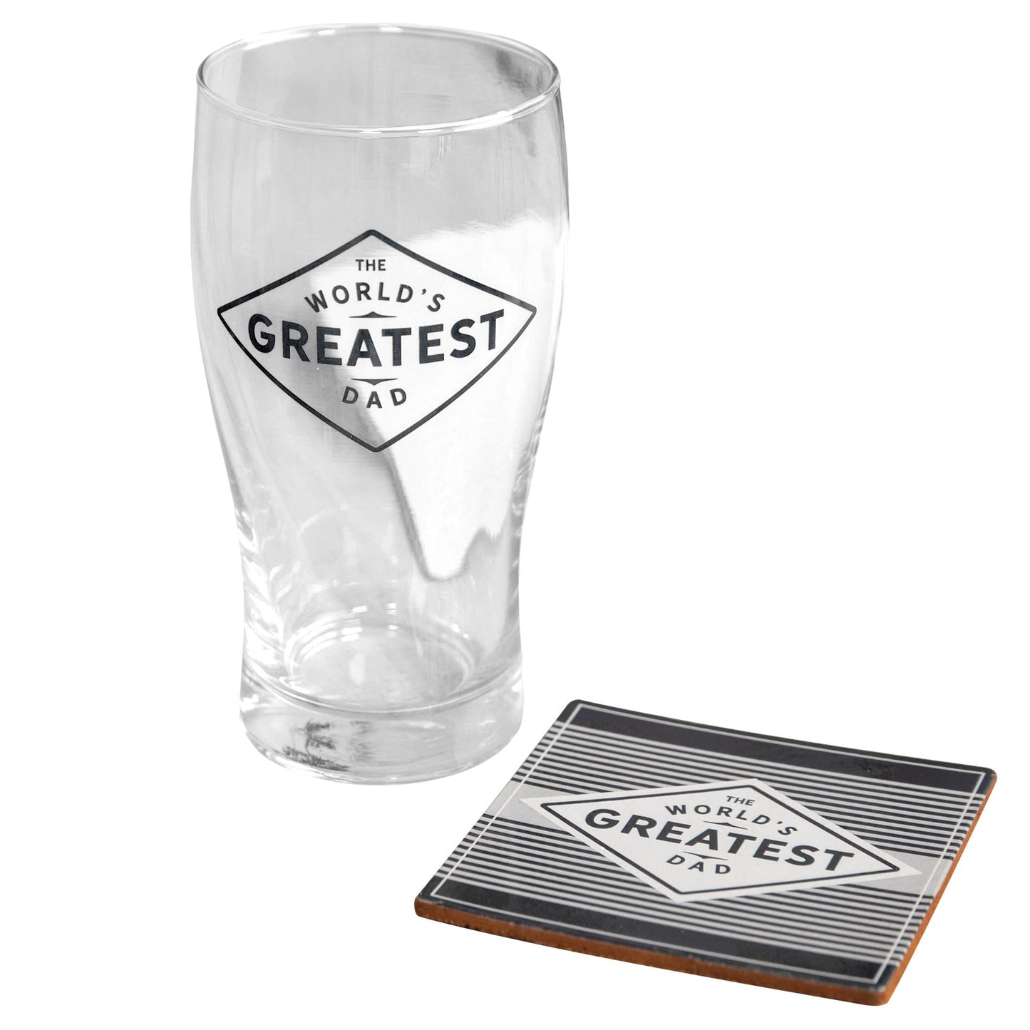 Clear glass with 'World's Greatest Dad' text on a white background