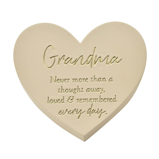 Heart-shaped plaque with 'Grandma' text on a white background