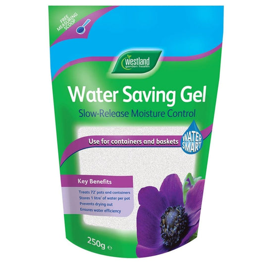 Westland Water Saving Gel packaging with a purple flower on a white background