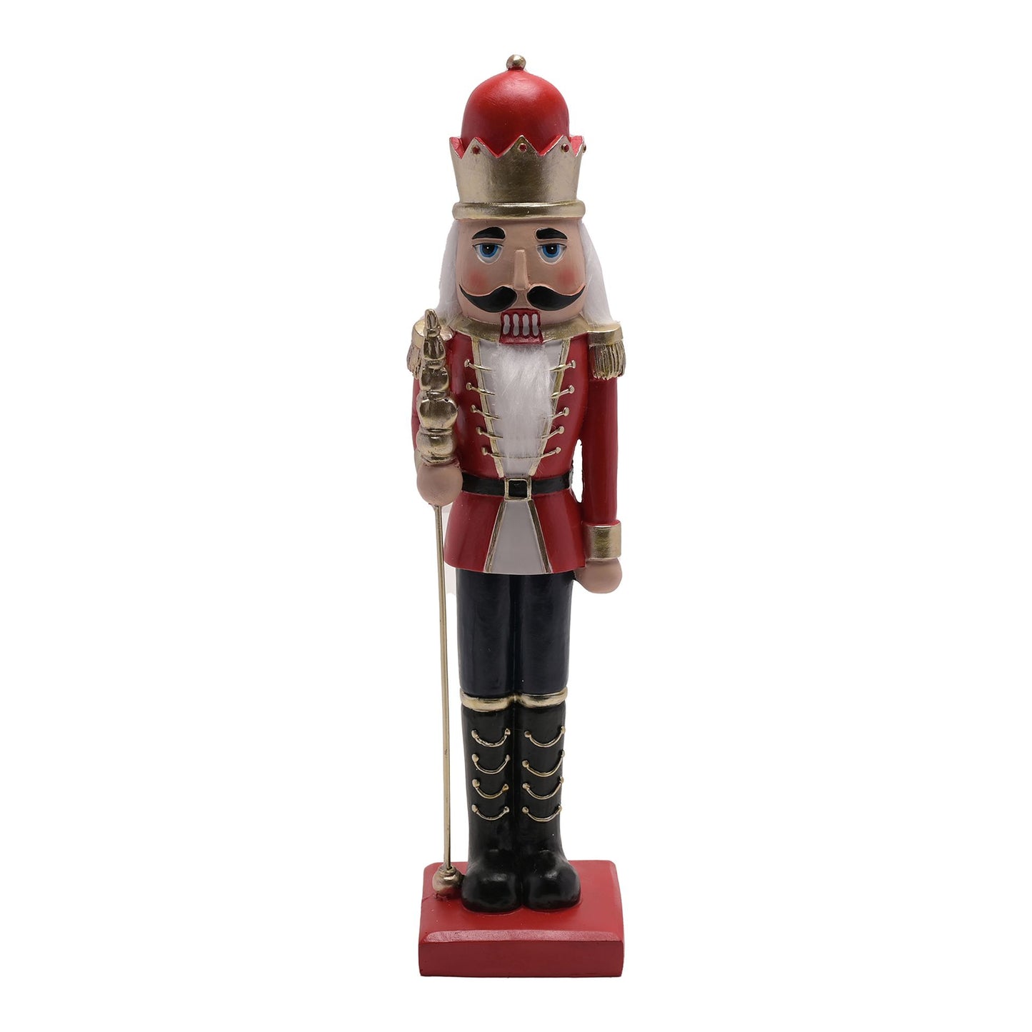Nutcracker figurine with red hat and uniform on a white background