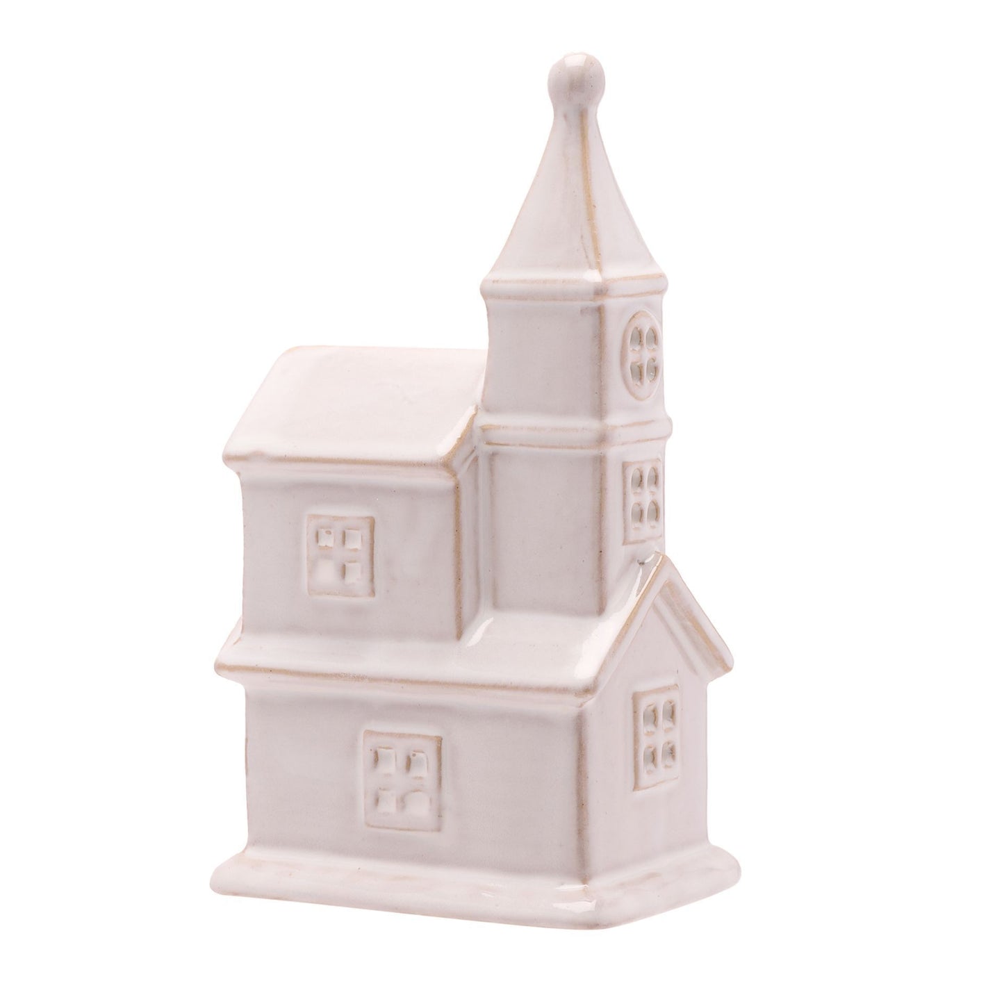 White ceramic church model on a white background