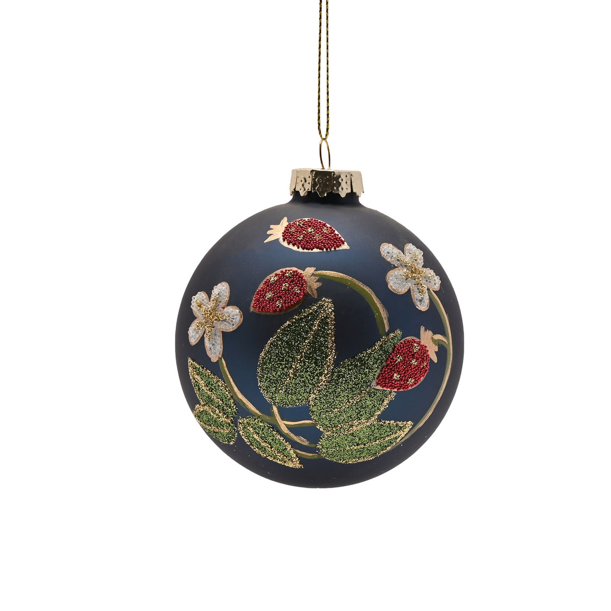 Decorative Christmas ball ornament with floral designs on a white background