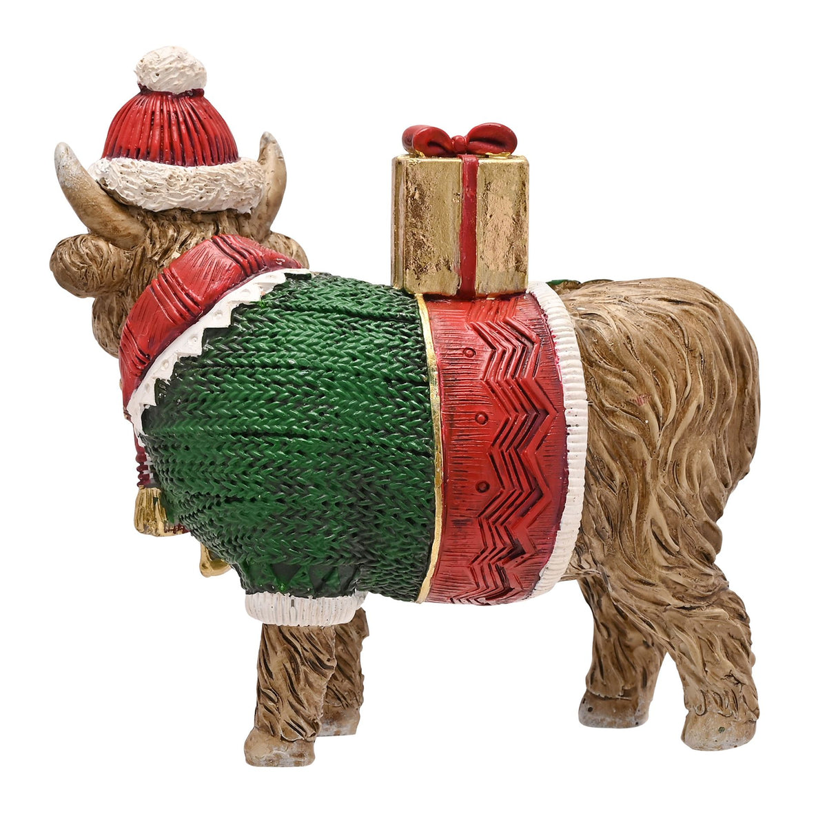 Christmas themed Highland Cow on a white background