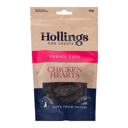 Hollings 100% Natural Chicken Hearts 60g on a white background