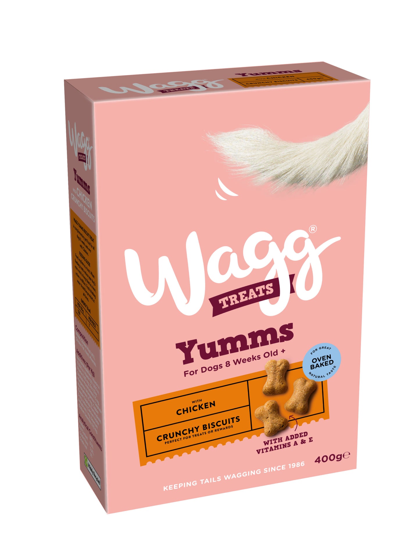 Wagg Treats Yumms Chicken 400g on a white background