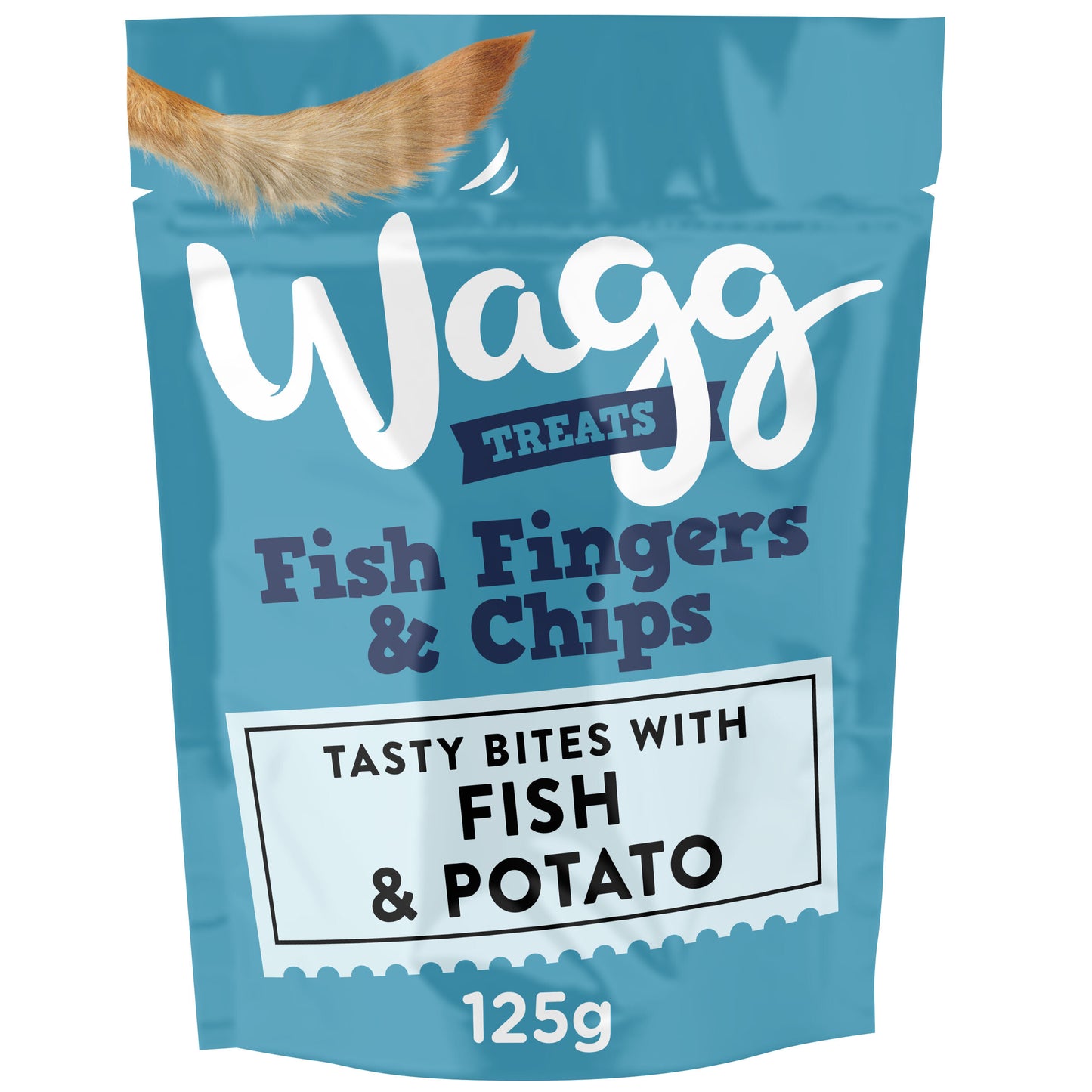 Wagg Treats Fish Fingers & Chips 125g on a white background