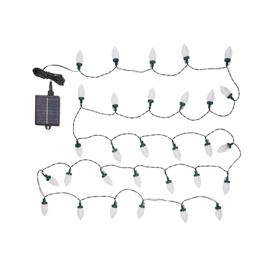 String of lights with solar panel on a white background