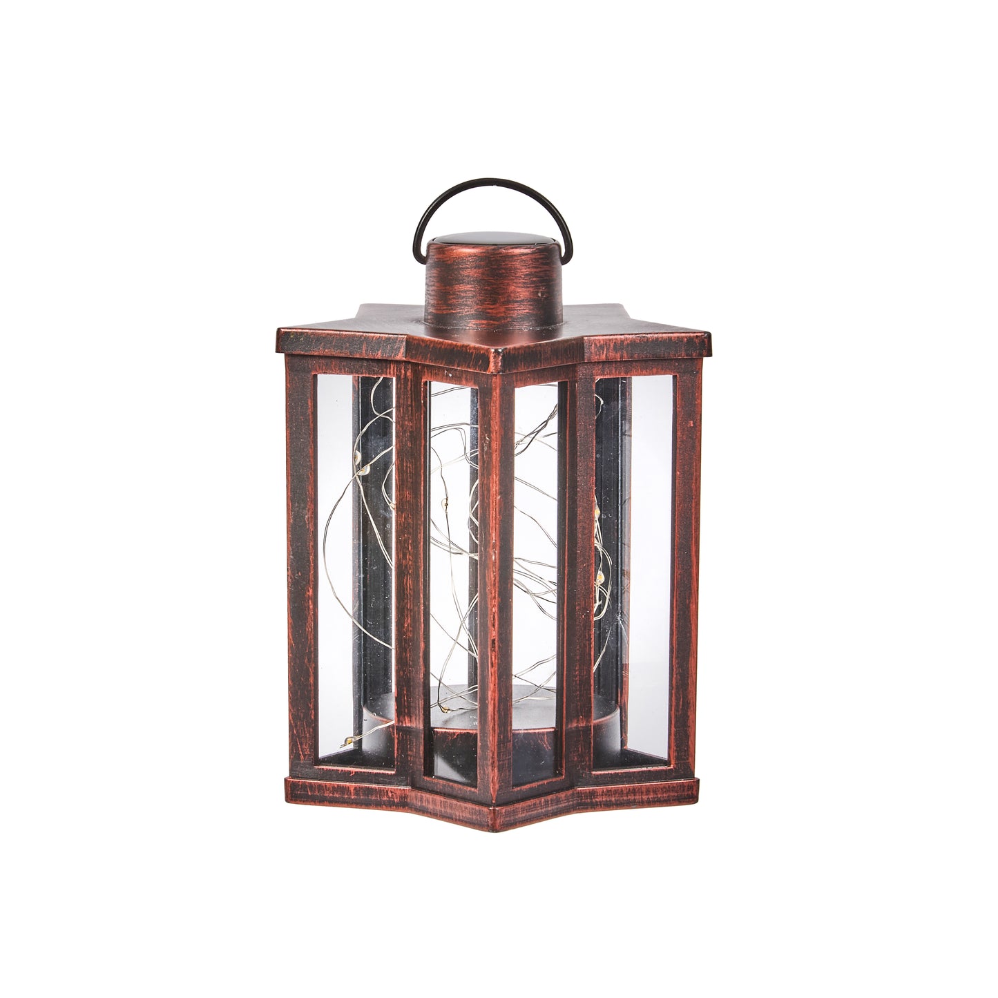 Decorative lantern with a copper finish on a white background