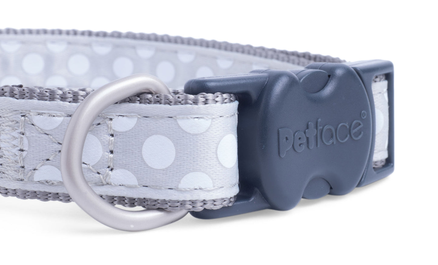 Dog collar with polka dot pattern and Petface branding on a white background