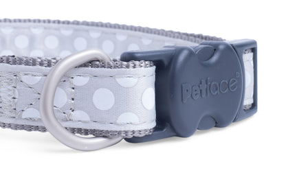 Dog collar with polka dot pattern and Petface branding on a white background