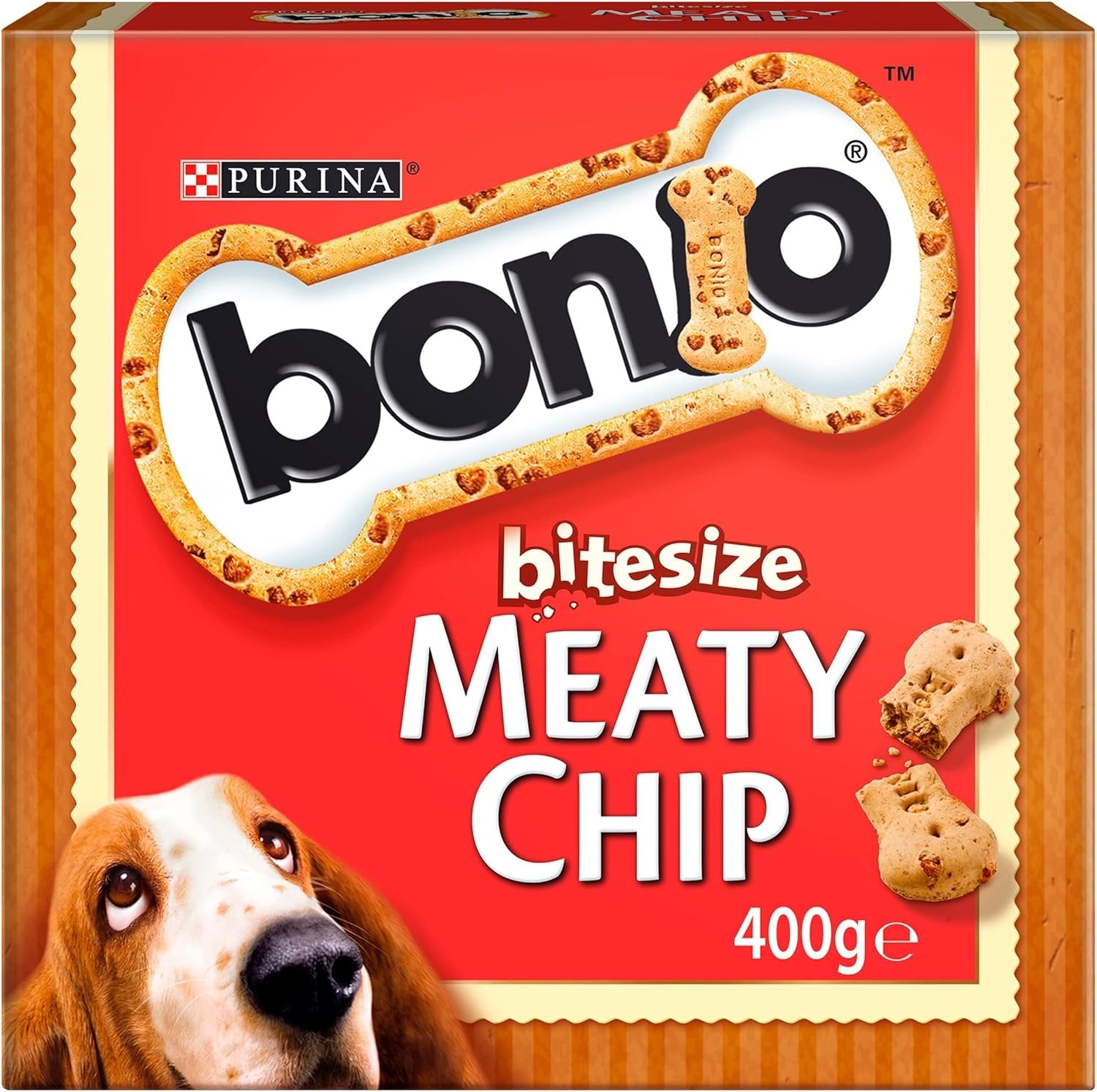 Bonio Meaty Chip Bitesize 400g on a white background