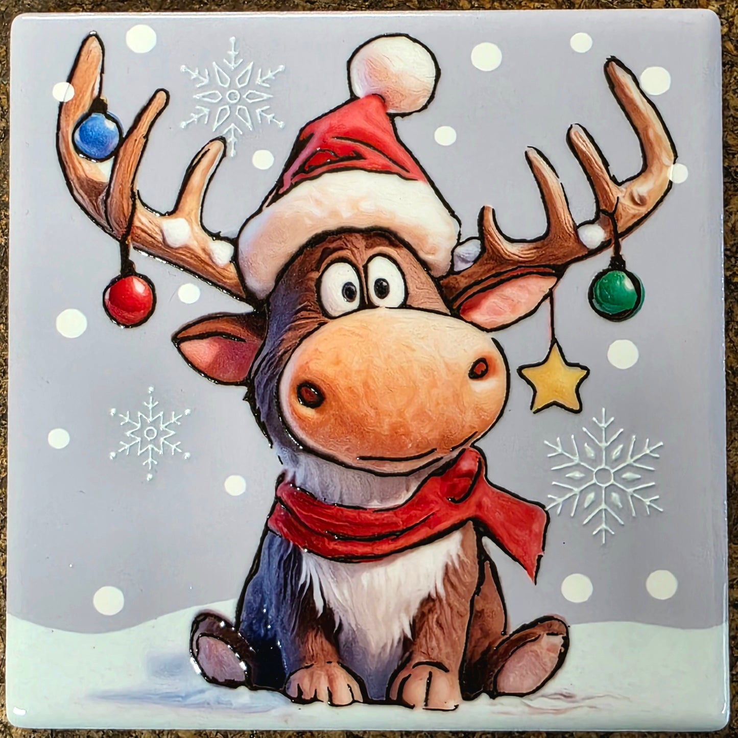 Ceramic Cork Backed Christmas Coaster - Reindeer