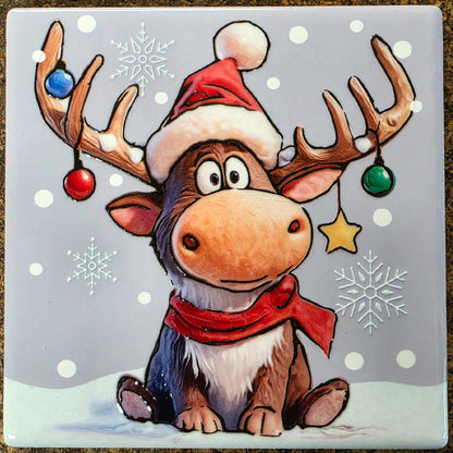 Ceramic Cork Backed Christmas Coaster - Reindeer