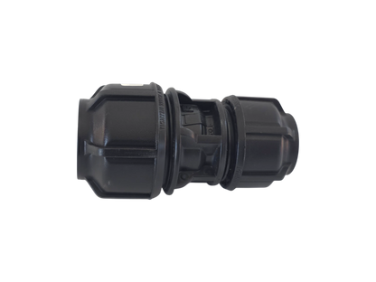A black plastic electrical connector with molded details, isolated on a solid white background.