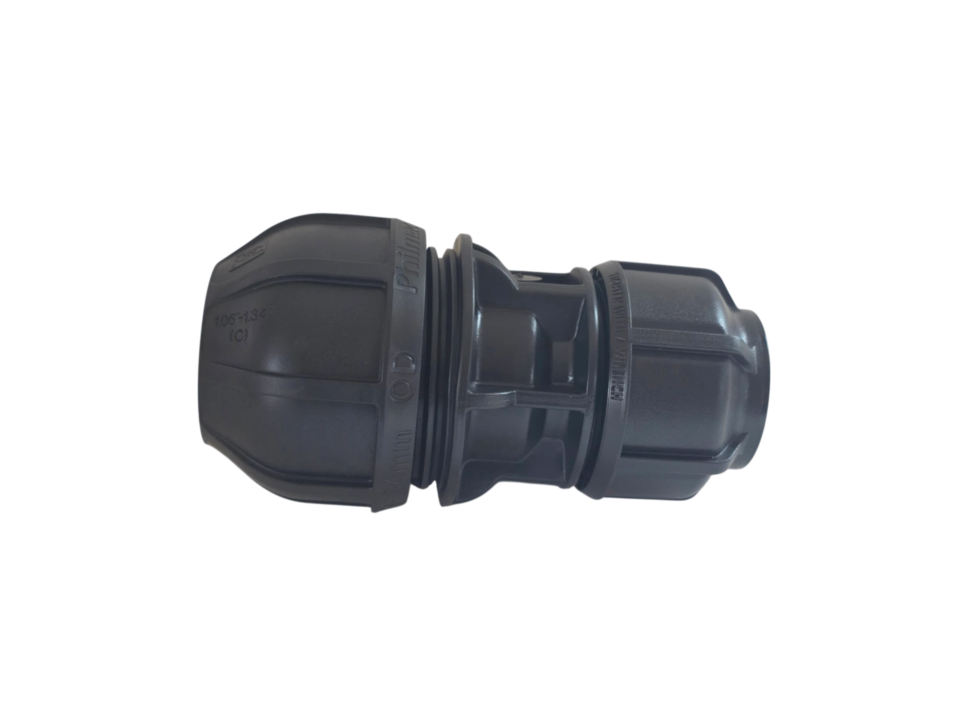 A black plastic plumbing fitting, specifically a compression tee with a threaded cap, shown against a plain white background.