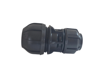 A black plastic plumbing fitting, specifically a compression tee with a threaded cap, shown against a plain white background.