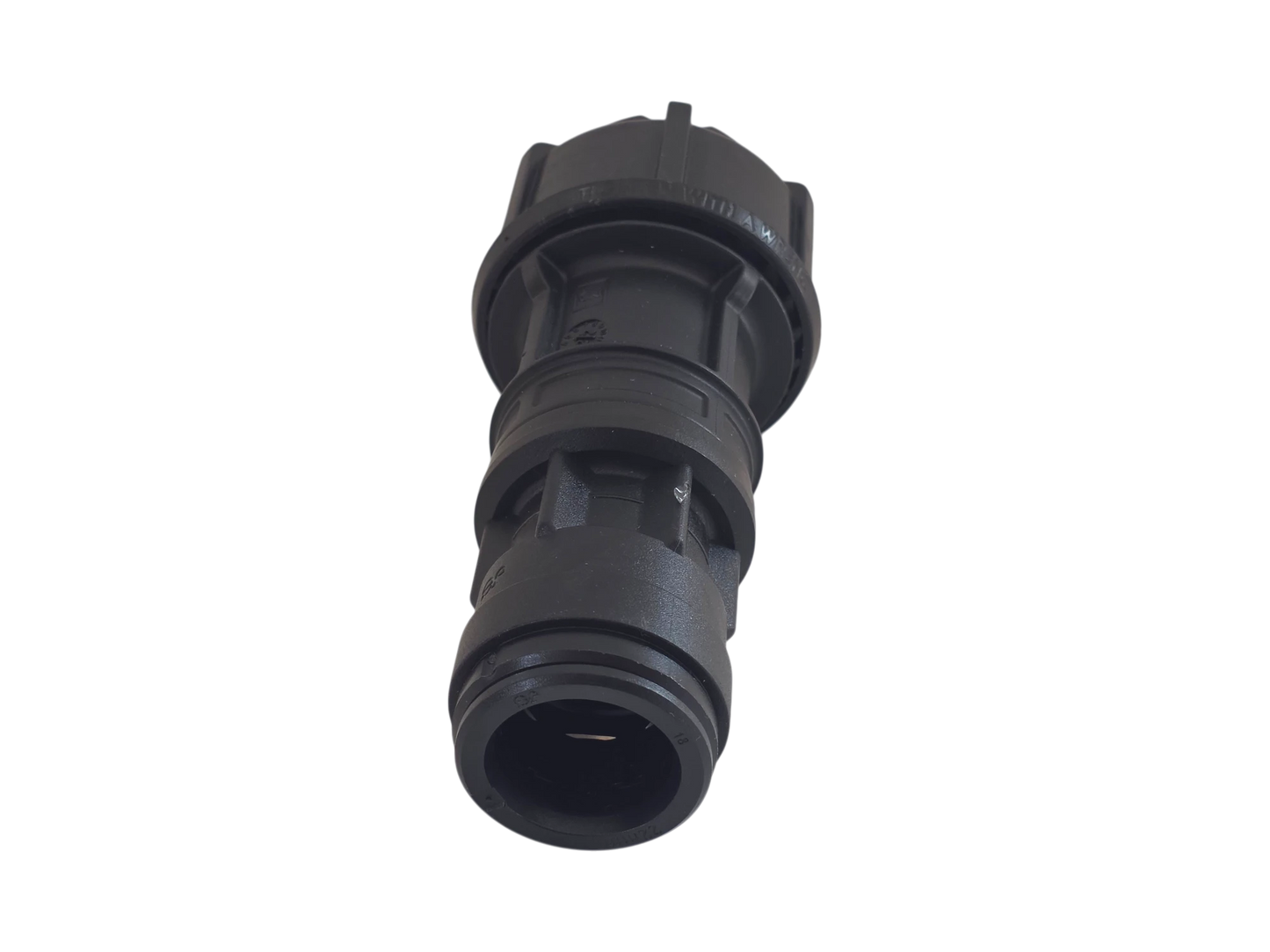 A black plastic electrical connector or plug shown on a plain white background.