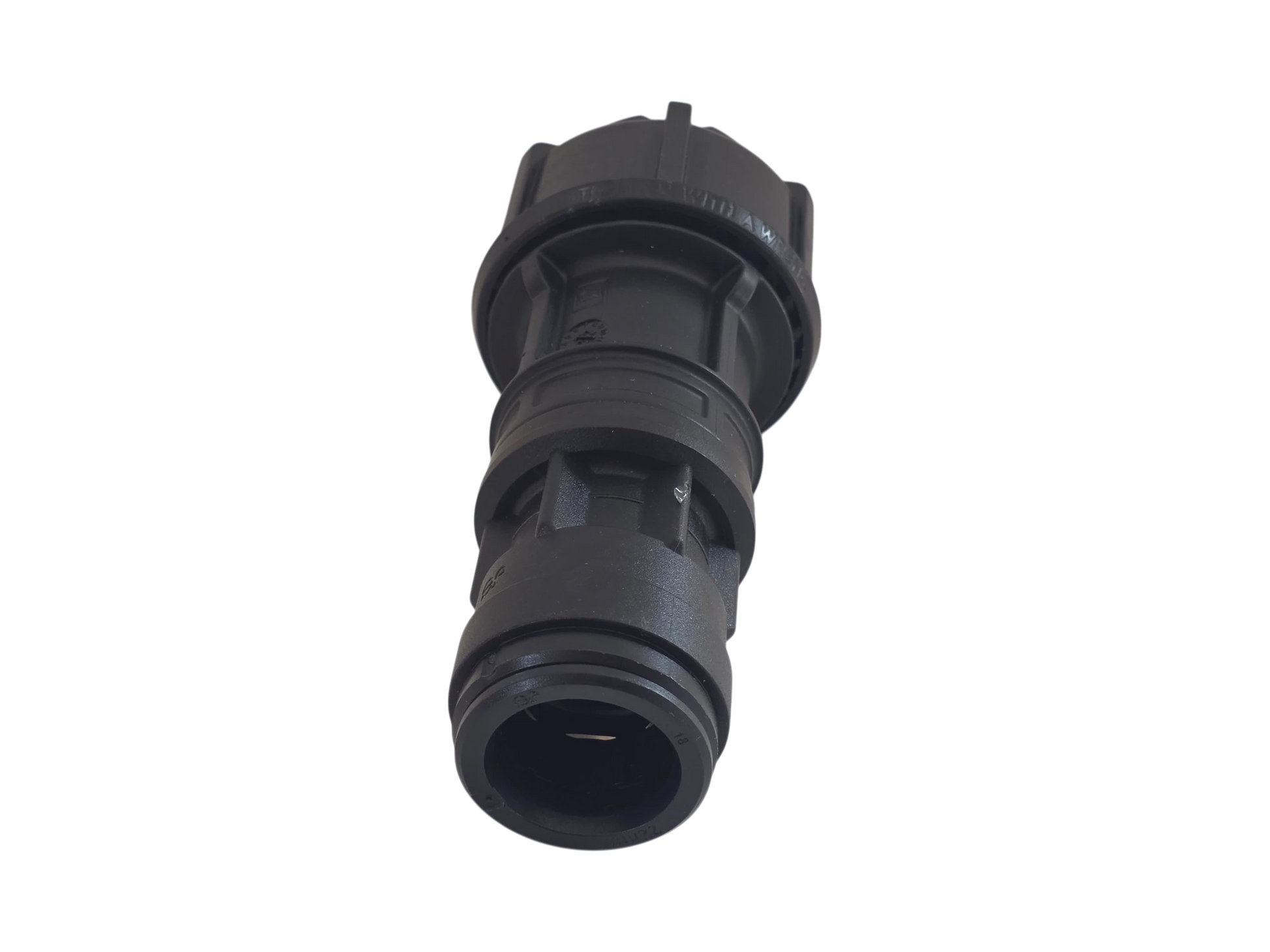 A black plastic electrical connector or plug shown on a plain white background.