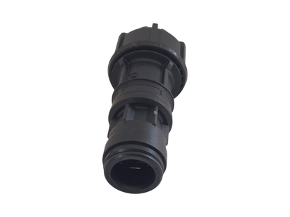 A black plastic electrical connector or plug shown on a plain white background.