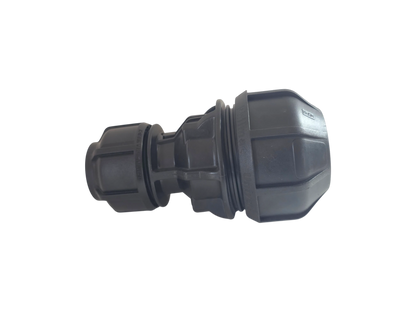 A black plastic plumbing fitting or connector shown against a plain white background.