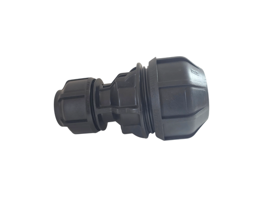 A black plastic plumbing fitting or connector shown against a plain white background.