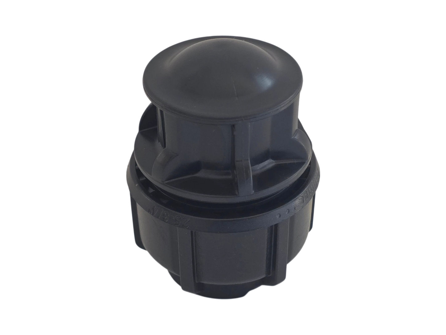 A black plastic cylindrical cap or fitting with a domed top, shown on a plain white background.