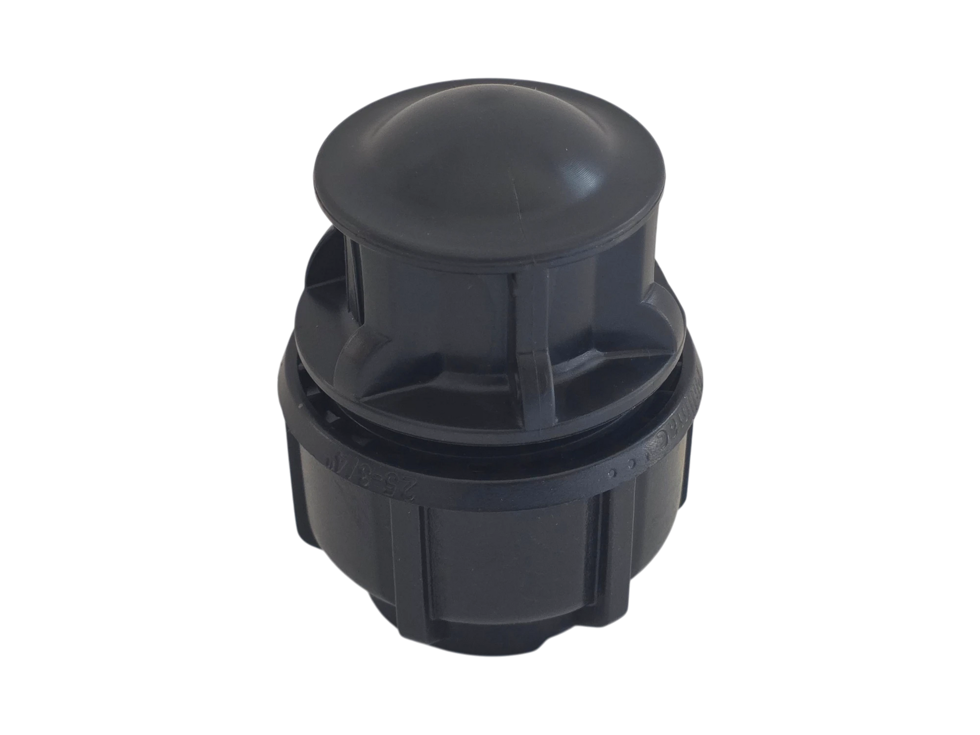 A black plastic cylindrical cap or fitting with a domed top, shown on a plain white background.