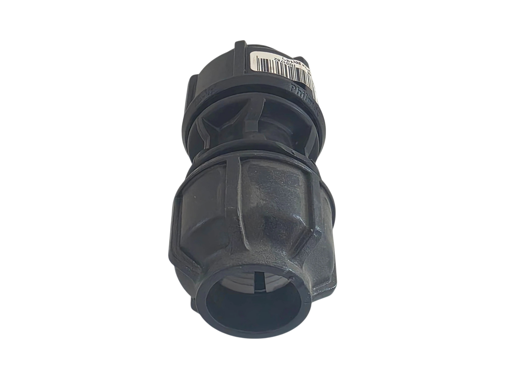 A black plastic electrical connector or spade terminal block with a barcode label on the top, shown against a plain white background.