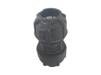 A black plastic threaded connector fitting, likely a hose or pipe coupler, shown on a plain white background.