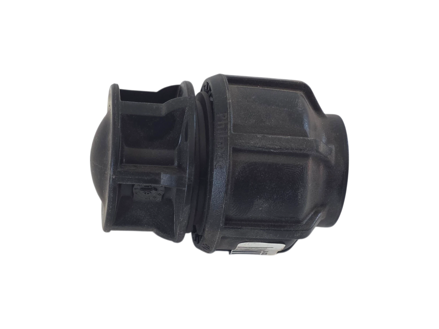 A black plastic automotive part, likely a bumper absorber or shock absorber mount, shown from a side profile view on a solid white background.