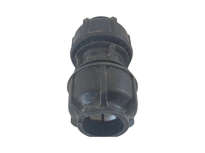 A black plastic connector fitting with a threaded design, shown against a plain white background.
