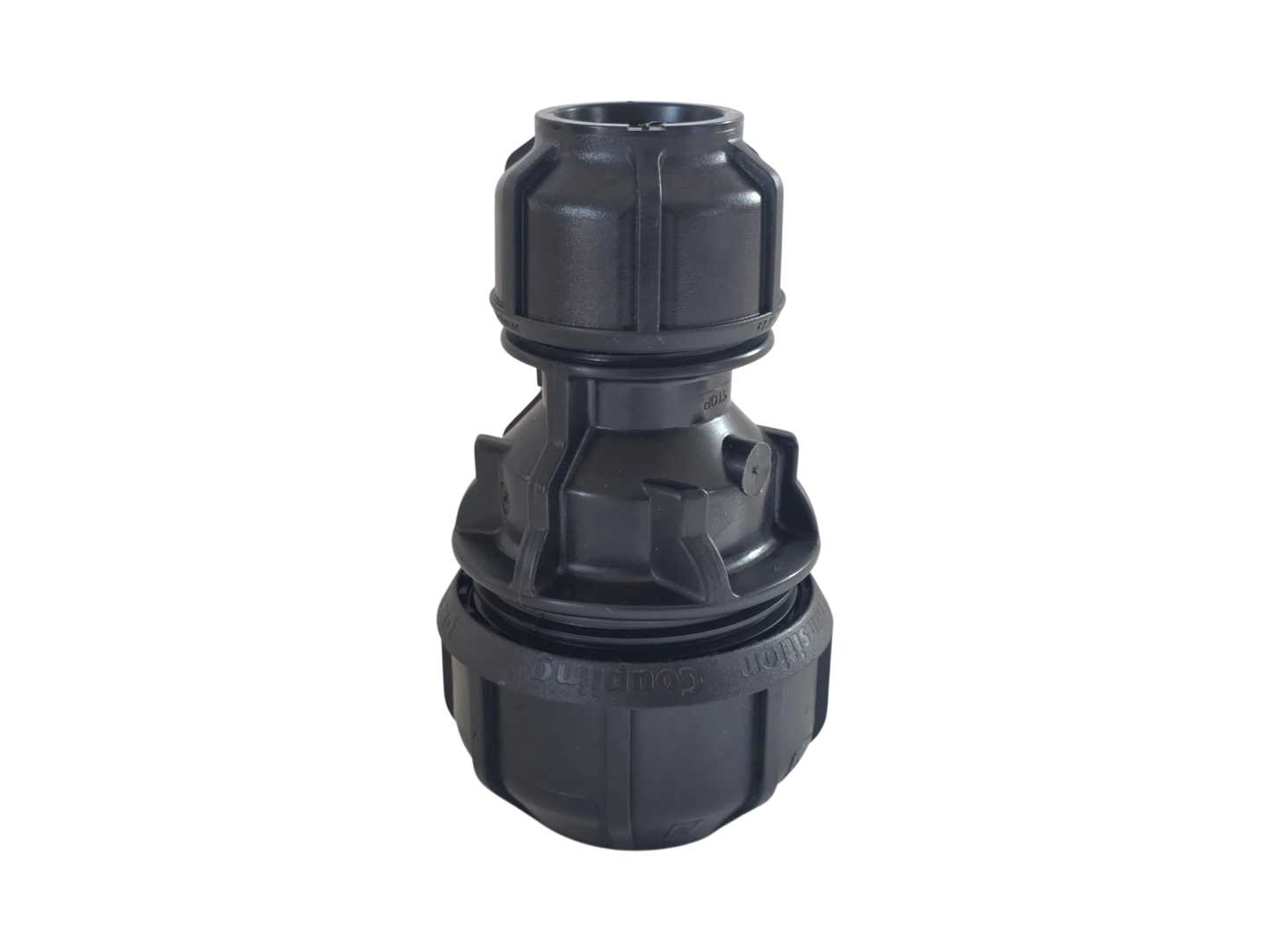 A black plastic threaded connector fitting, likely a hose or pipe coupler, shown on a plain white background.