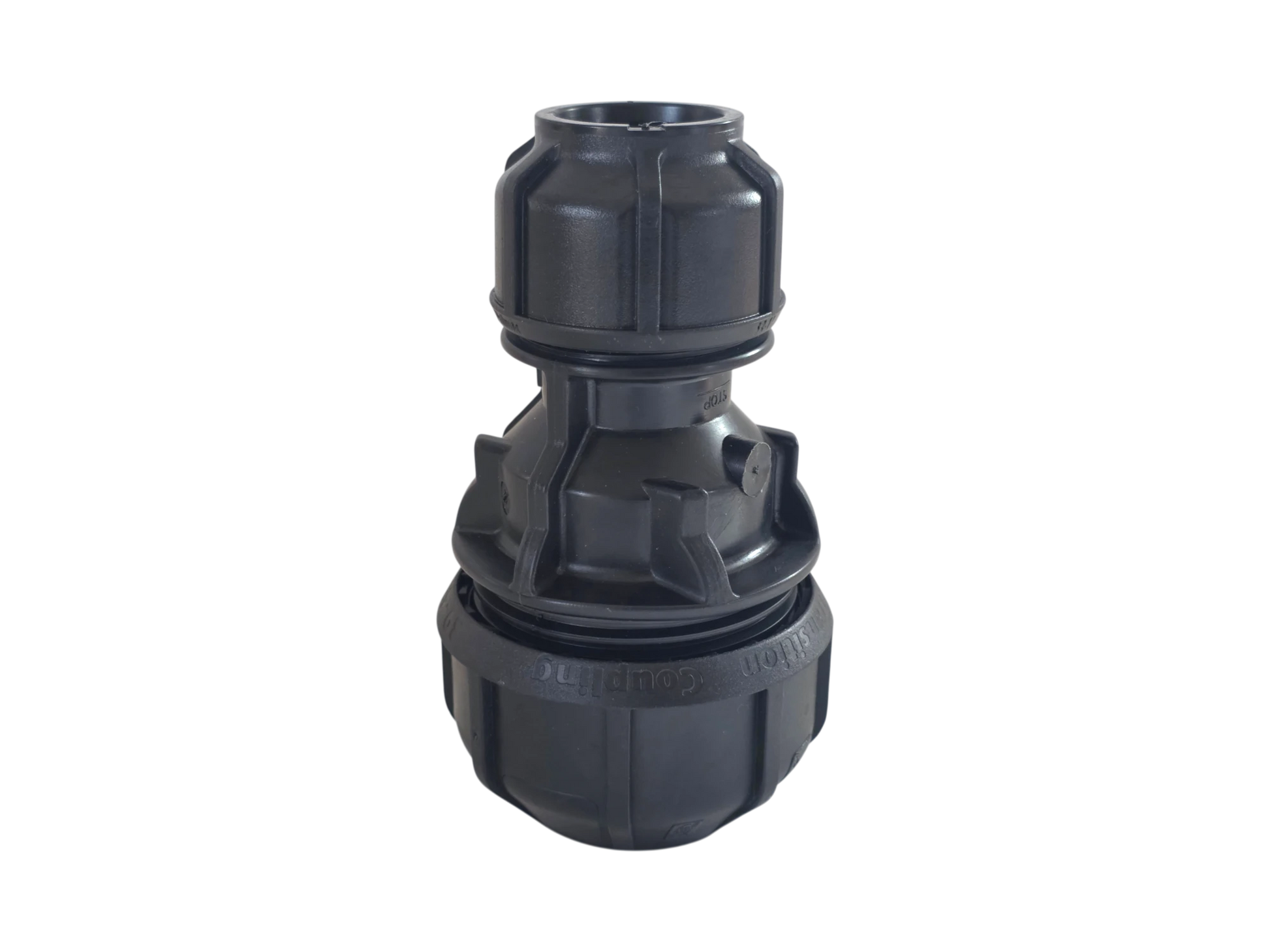 A black plastic threaded connector fitting, likely a hose or pipe coupler, shown on a plain white background.
